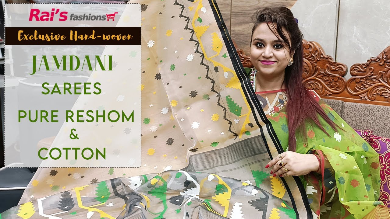 Exclusive Hand-woven Pure Reshom and Cotton Jamdani Sarees (10RNV)