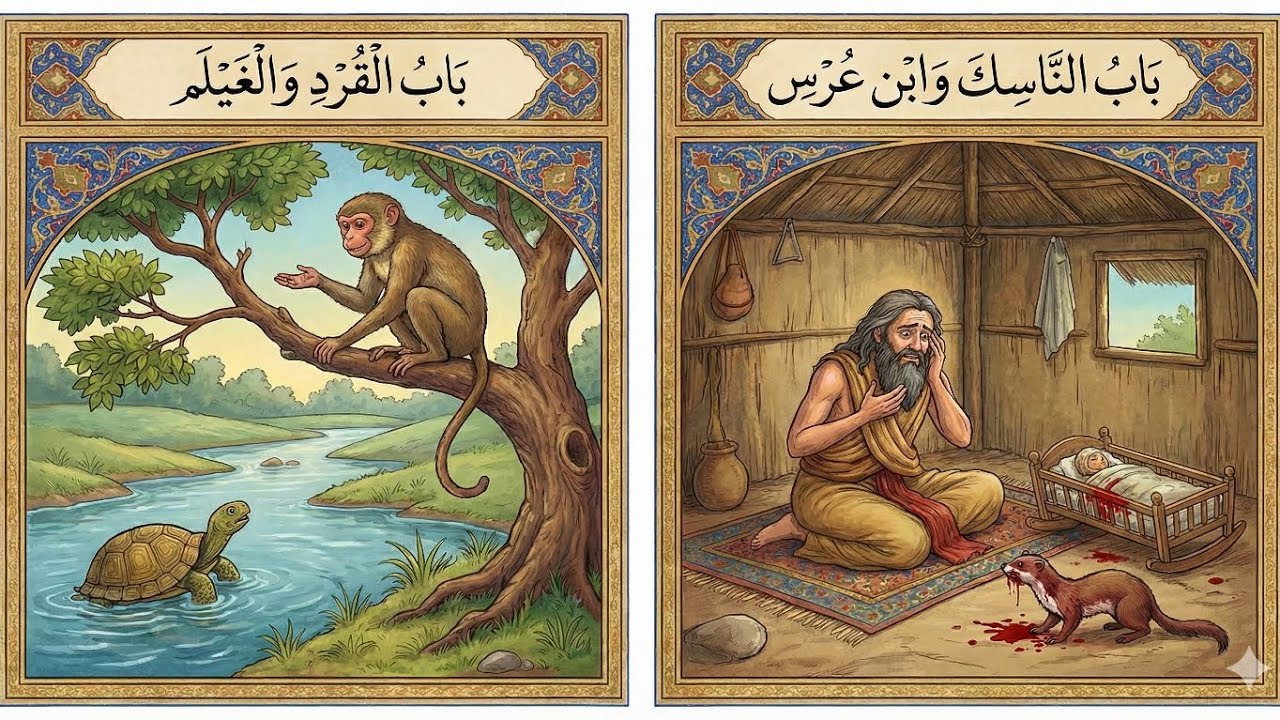 ​كيف نجا القرد بقلبه؟ ولماذا بكى الناسك دماً؟ | روائع كليلة ودمنة(الجزء الخامس)
