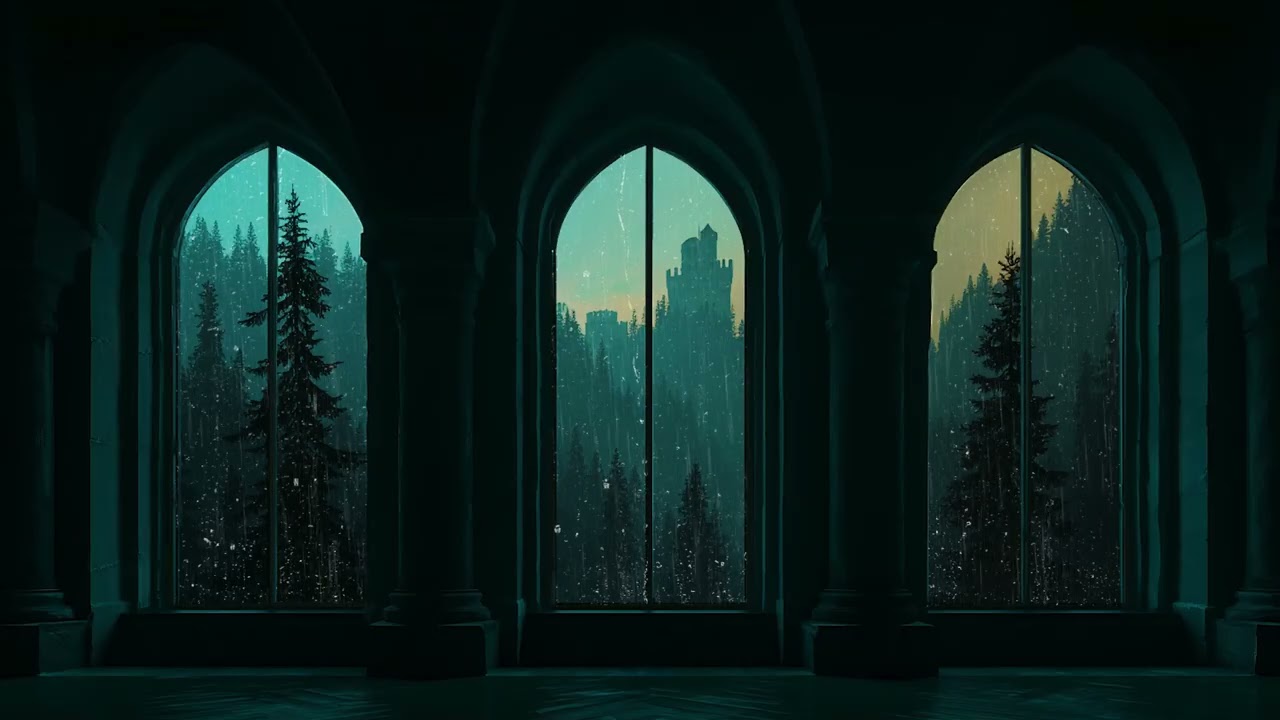 Dark Rain at a Medieval Castle Window: Thunderstorm Ambience for Focus & Relaxation