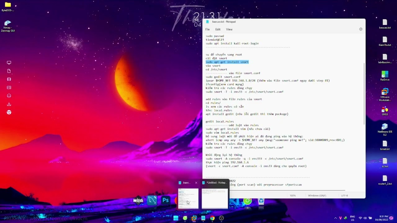 Triển khai hệ thống ph&aacute;t hiện x&acirc;m nhập snort ids( detect ping, ScanPort, Ping Of Death, Attact Dos)