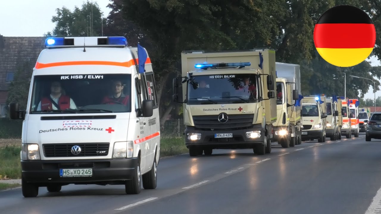 [MOT-Marsch] 1. Einsatzeinheit Deutsches Rotes Kreuz Kreis Heinsberg auf Kolonnenfahrt in Heinsberg