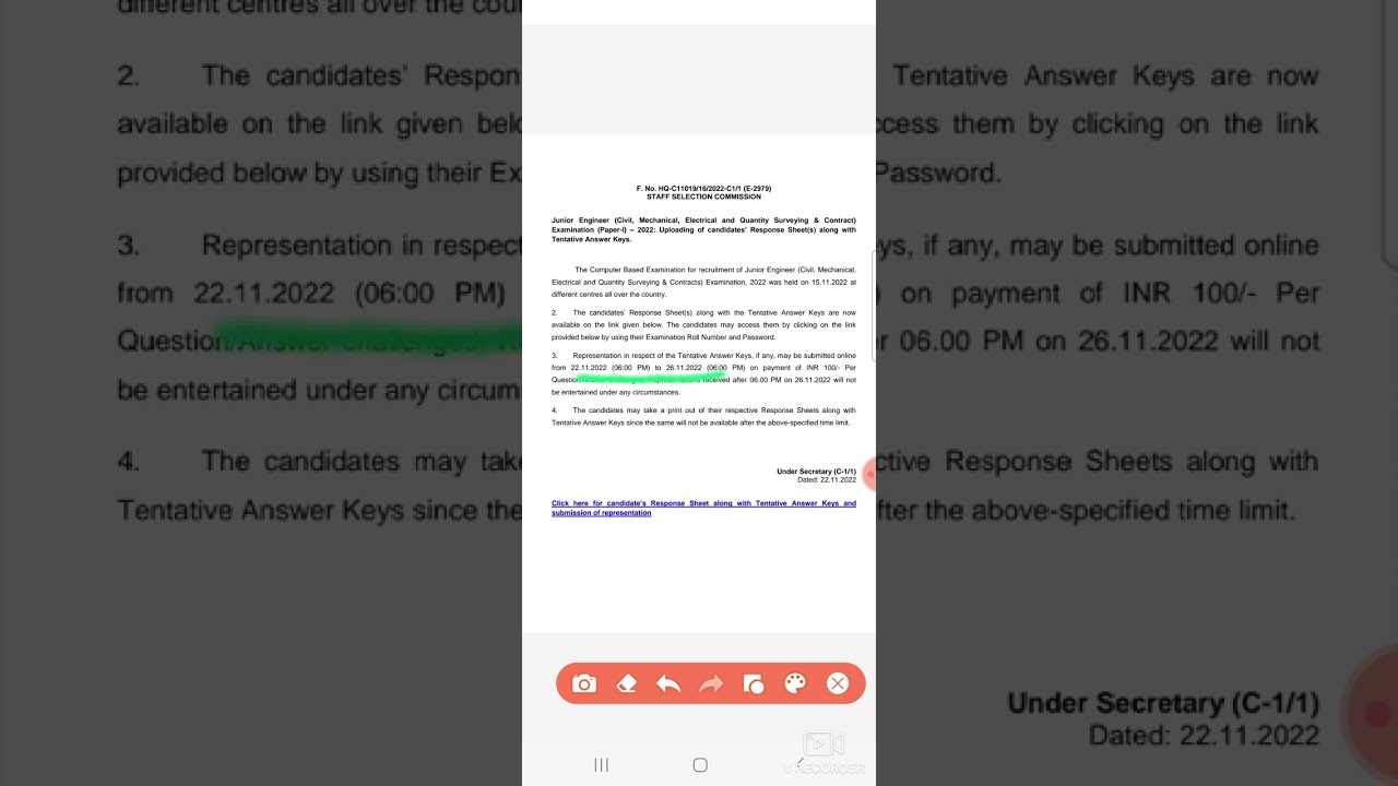 SSC JE 2022 OFFICIAL ANSWER & YOUR RESPONSE SHEET OUT