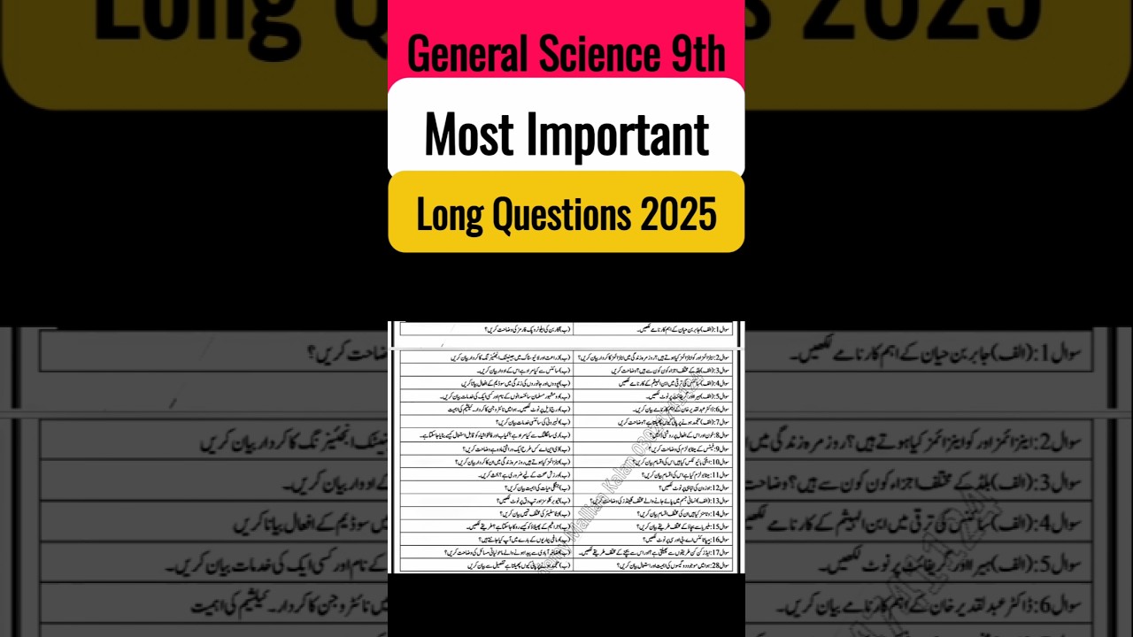Most Important Long Questions General Science 9th class 2025 | 9th General Science Guess Paper 2025