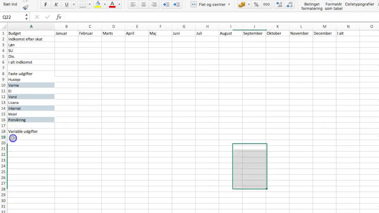 Budgetskema hvordan excel