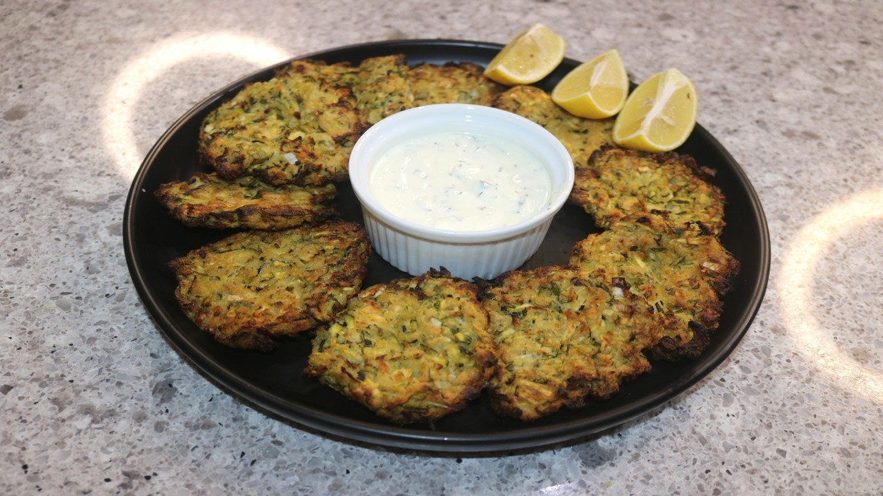 My Air Fried Zucchini Fritters with Feta and A Dash of Lemon!
