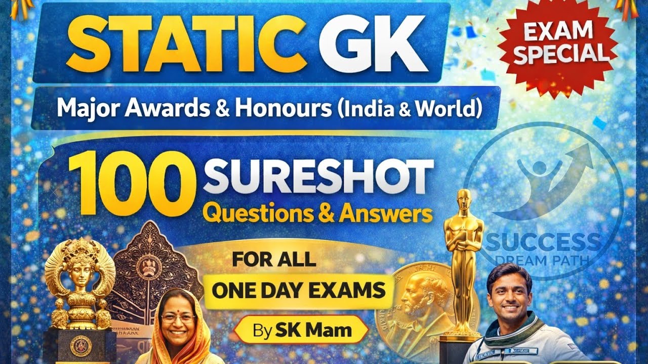 STATIC GK - 100 SURESHOT GK | Major Awards & Honours India & World | SSC Railway Banking