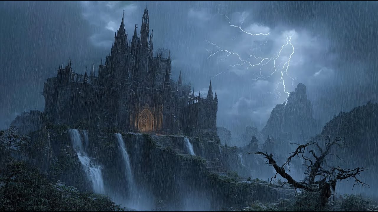 Dark Gothic Castle in Thunderstorm | Rain & Thunder Sounds for Sleep, Study, Dark Fantasy Ambience
