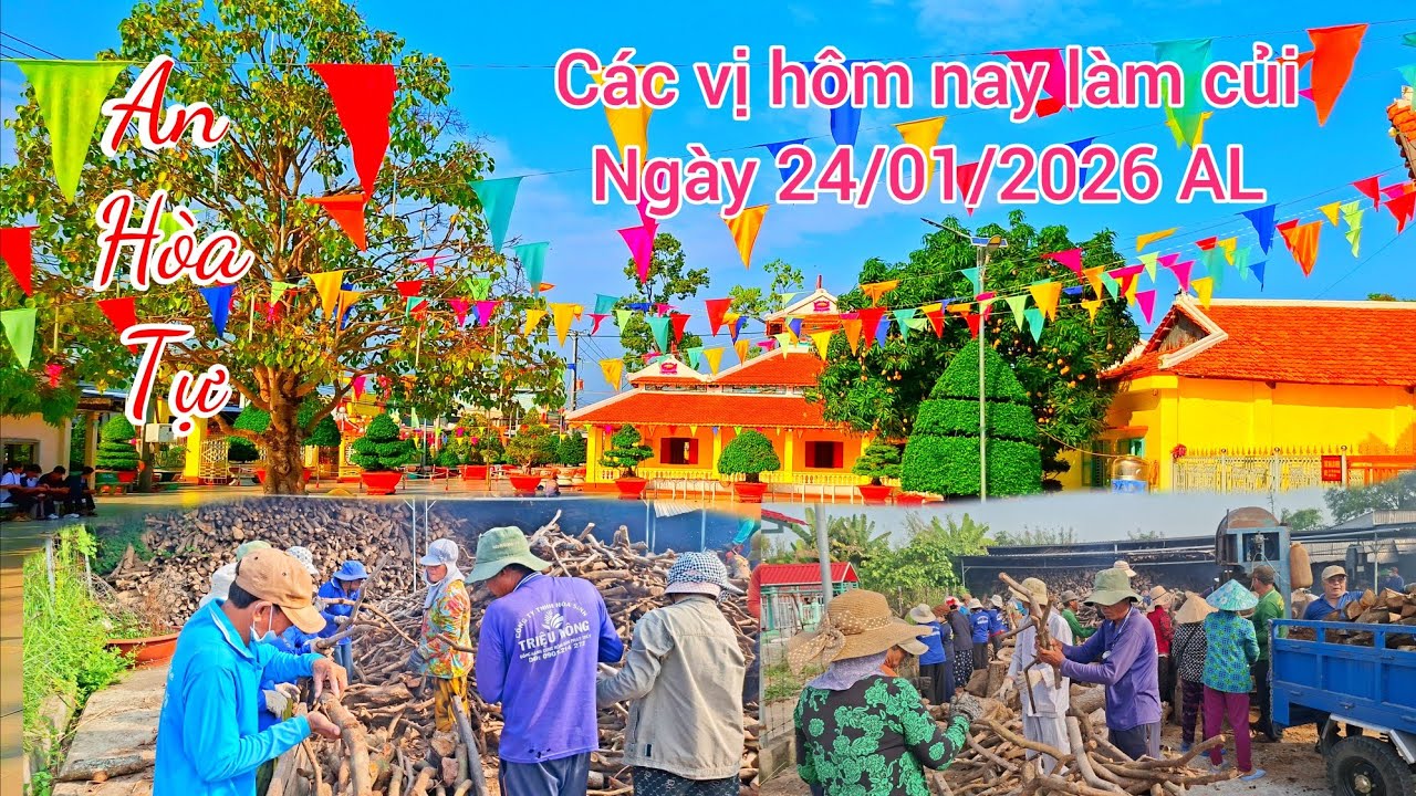 An Hòa Tự ngày 24/01/2026 AL, các vị đồng đạo đến làm củi rất đông.