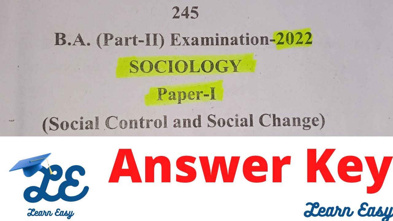 ANSWER KEY BA 2nd year Sociology Paper.1st 2022 | ddu ba sociology | ddu private exam | ddu exam