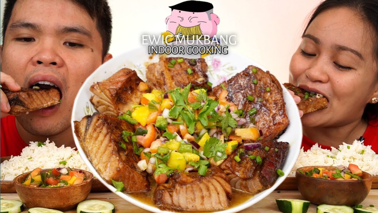 INDOOR COOKING |  TUNA BELLY with TOMATO and MANGO SALSA | Filipino Food Mukbang |  Ewic Mukbang