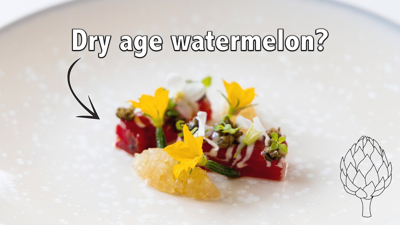 Delicious summer appetizer! Glazed watermelon dish with rind compote