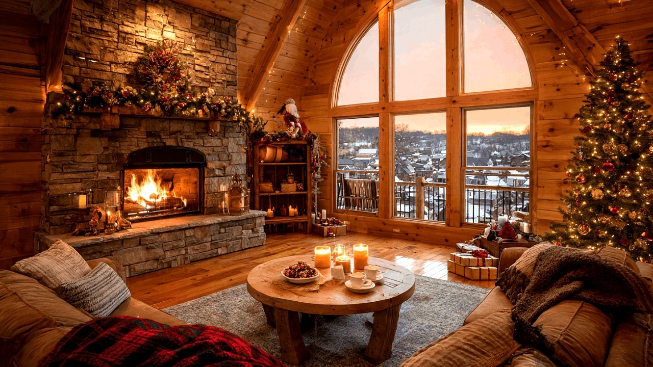 Christmas Evening Jazz with Fireplace for Work and Relaxing Night Mood