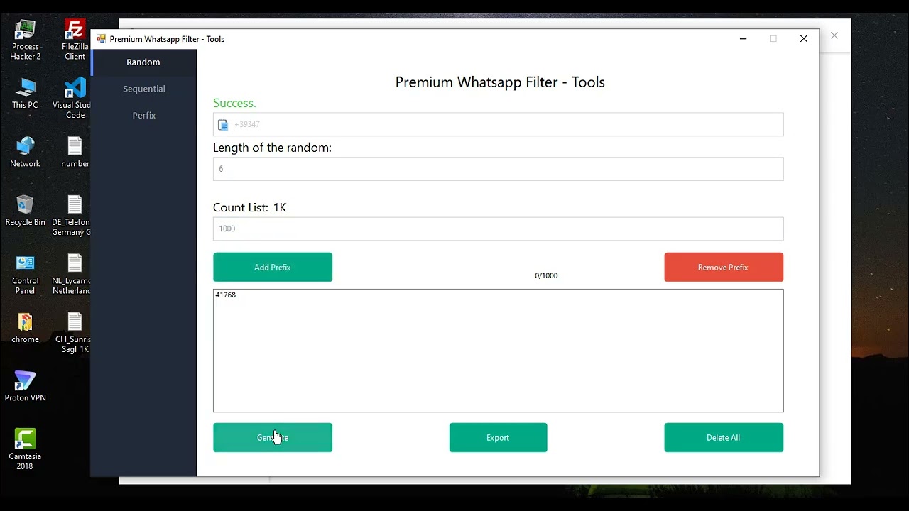 Premium Whatsapp Filter & Generate sequential and random numbers