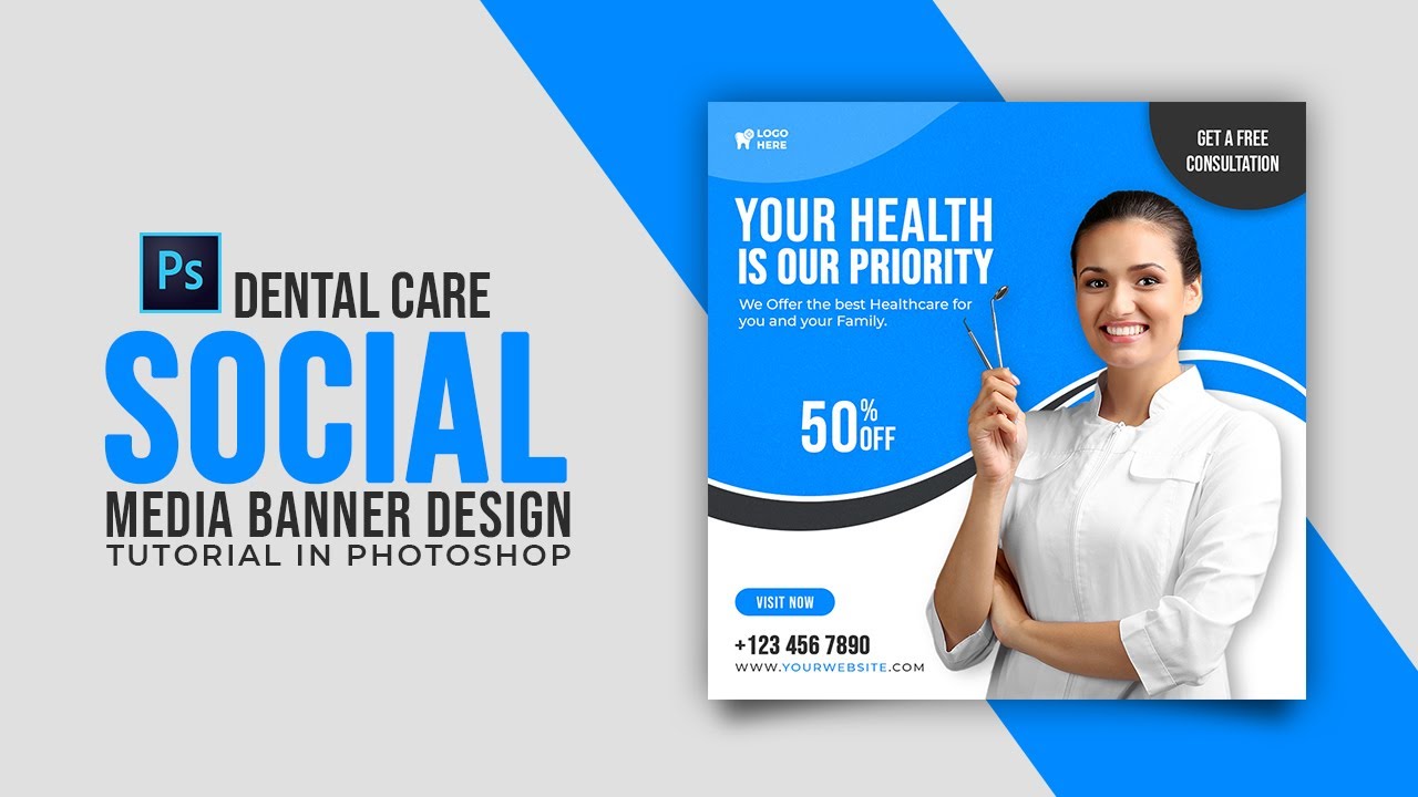 How to Design Dental Care Social Media Banner | Adobe Photoshop Tutorial | Speed Art | Grafix Mentor