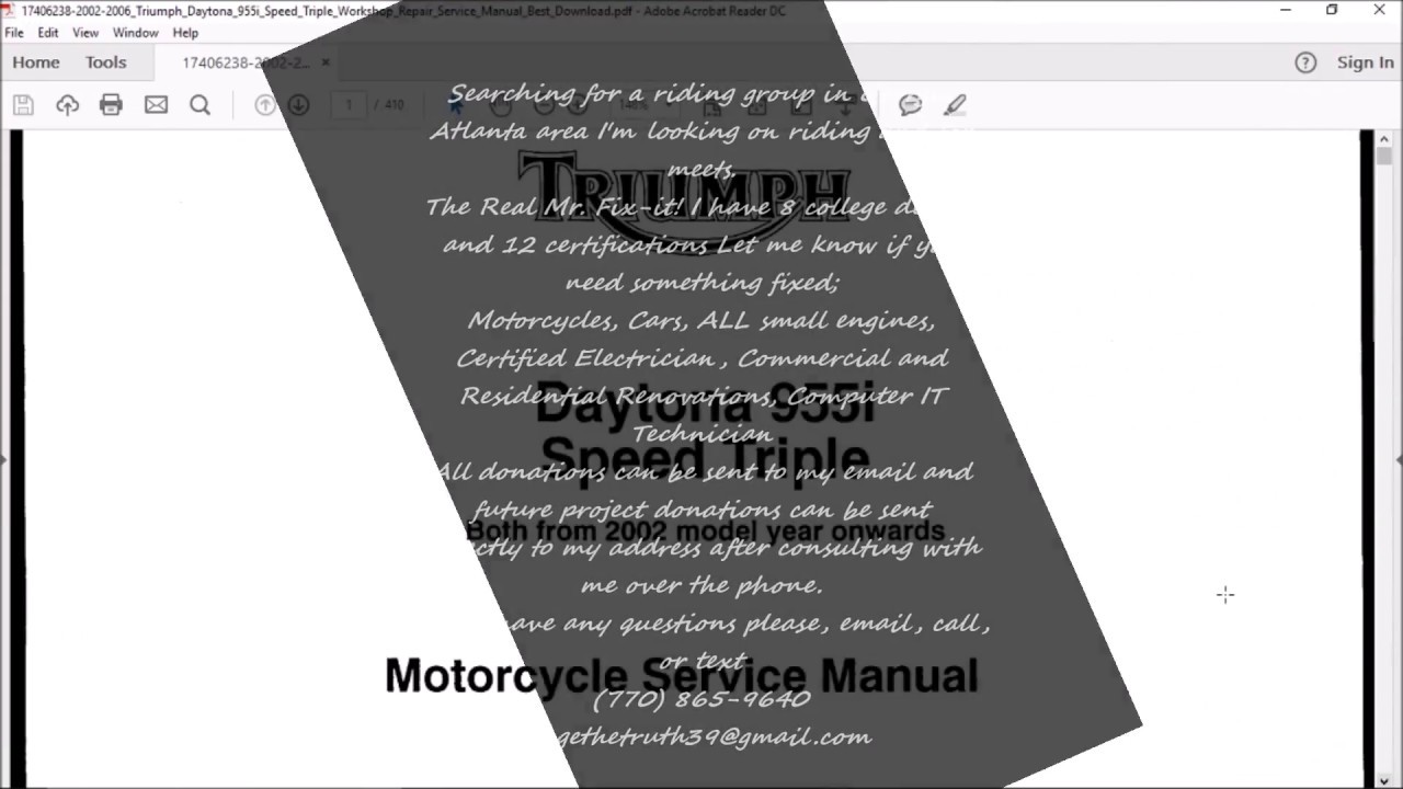 2002 and onwards both Triumph Daytona 955i and Speed Triple Shop Service Repair  Manual
