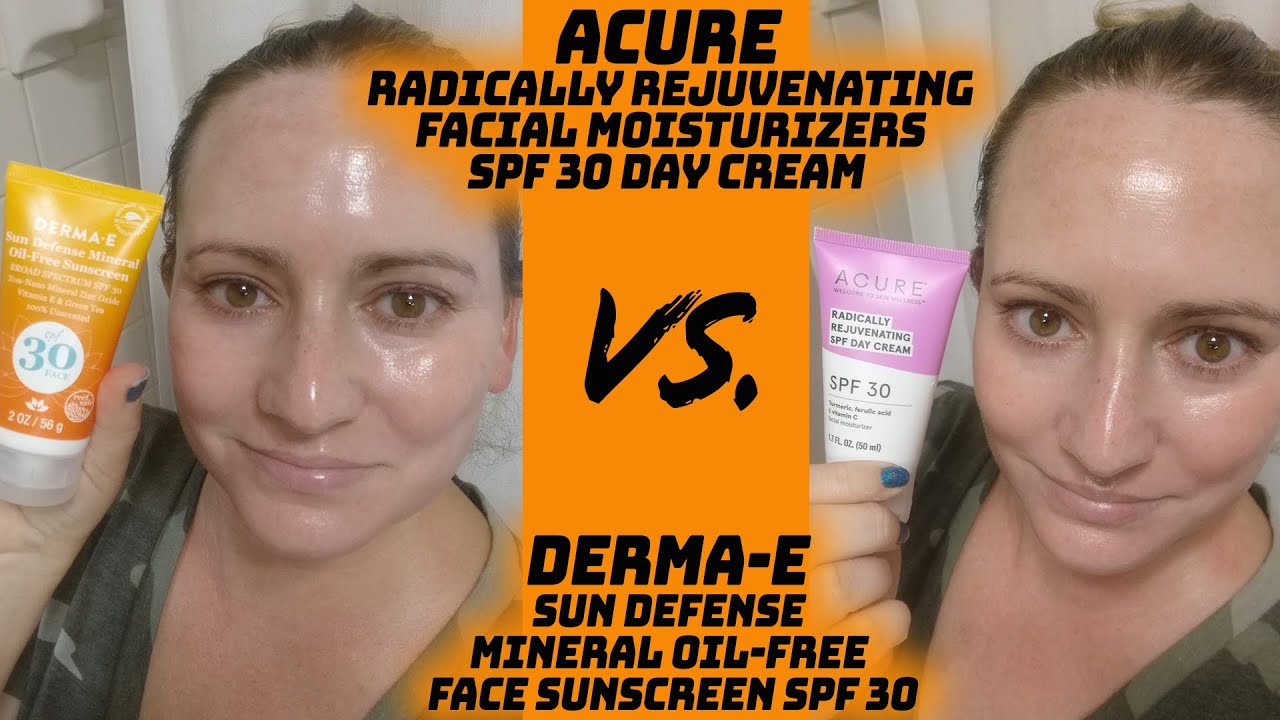 Дневной крем Acure Radically Rejuvenating SPF против 🌞 Солнцезащитного крема для лица Derma E Sun Defense Oil Free SPF 30