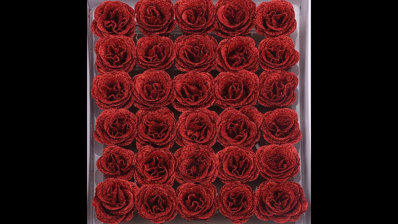30 cabezas de rosa artificial con polvo brillante- roja