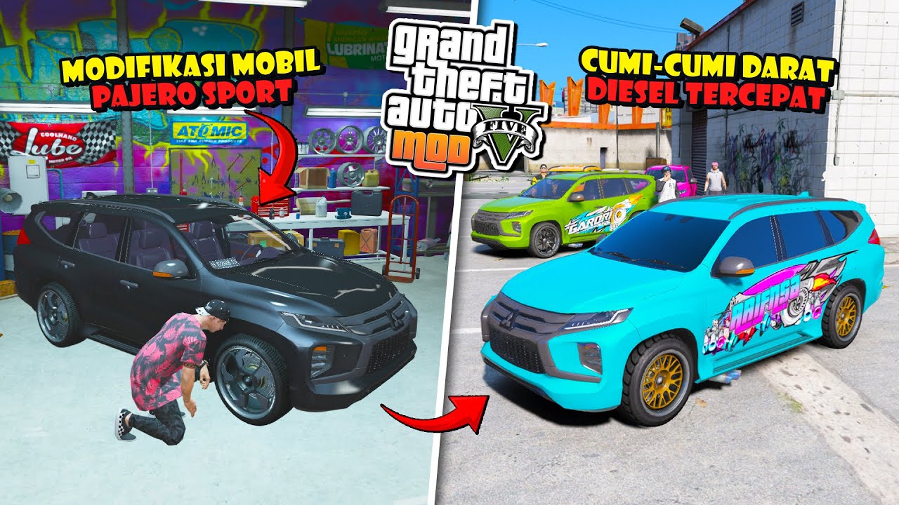 AKU MODIFIKASI MOBIL CUMI DARAT PAJERO SPORT DIESEL, ADA CLUB MOBIL GARORI/GARASI ROBOH - GAME GTA 5