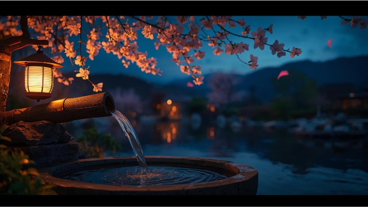 Midnight Lantern by the Water 🌙 3 Hours of Calm Piano & Flowing Zen Fountain