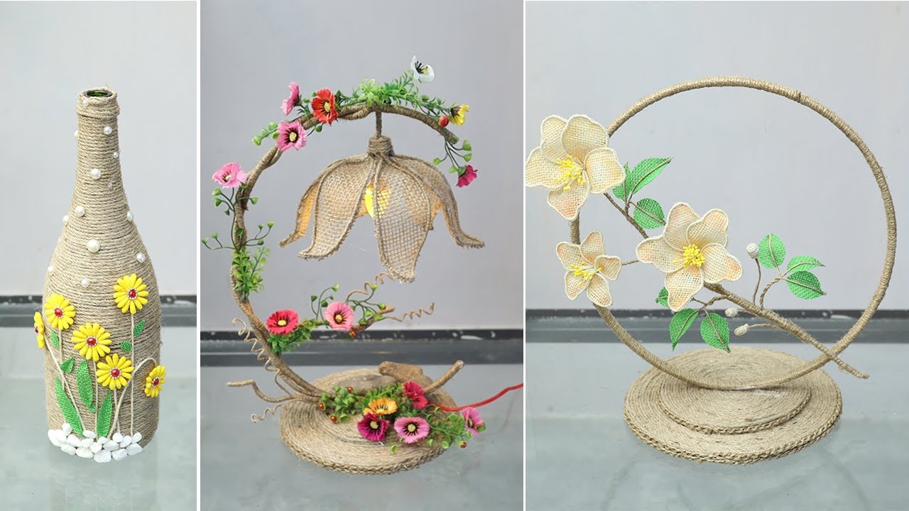 6 Incredible jute Craft Ideas decorate your home by lowest cost:lamp,bottle..