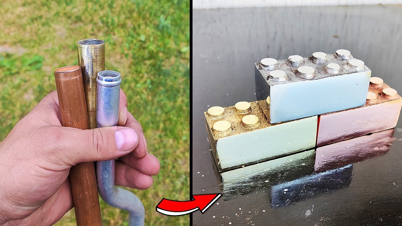 Casting Lego Bricks - Triple Metal Casting - Copper Brass Aluminum melting