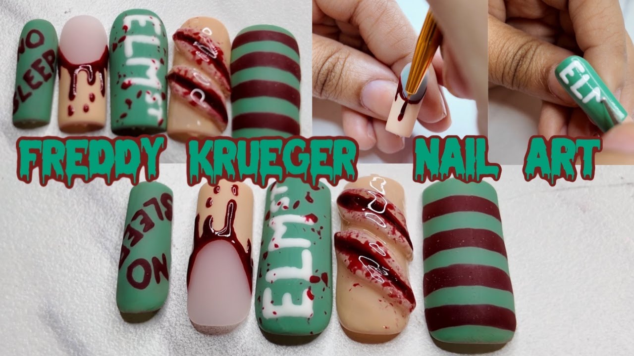 Easy Freddy Krueger Nail Design| Halloween Nail Design