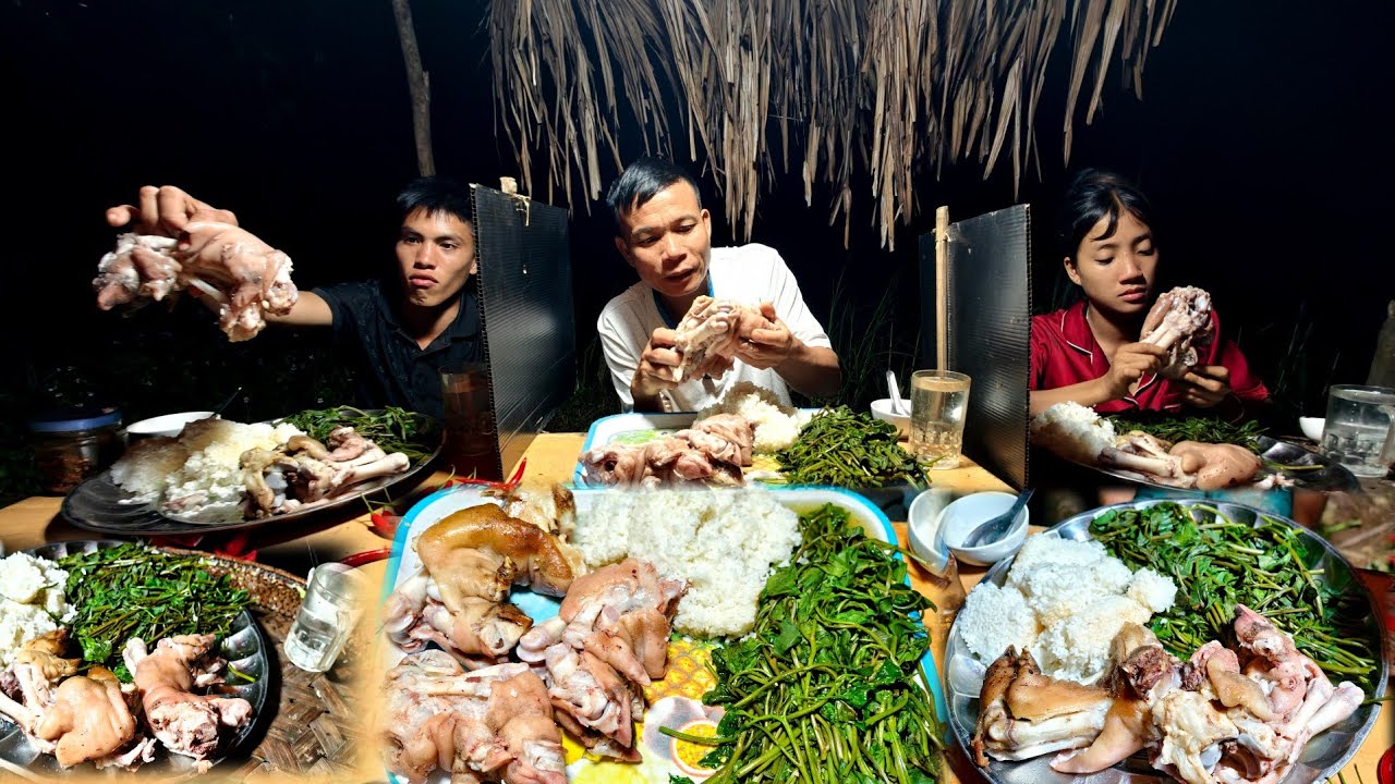 QUÁ KHỦNG VỚI CUỘC THI ll ĂN MỖI NGƯỜI MỘT MÂM CHÂN GIÒ HEO CƠM VÀ RAU MUỖNG - THẮNG NHẬN 2 TRIỆU 