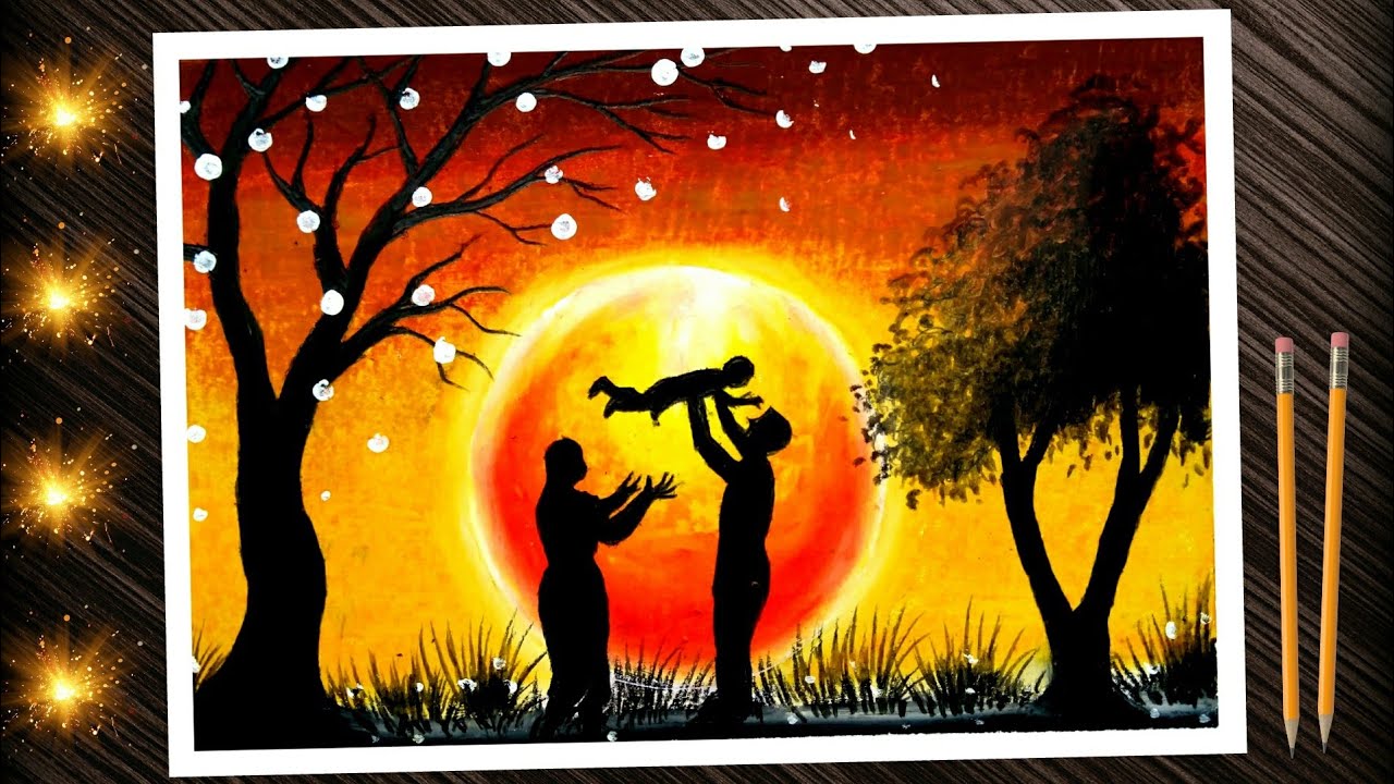 National parents day chart drawing. world parents day poster drawing with oil pastel colours.