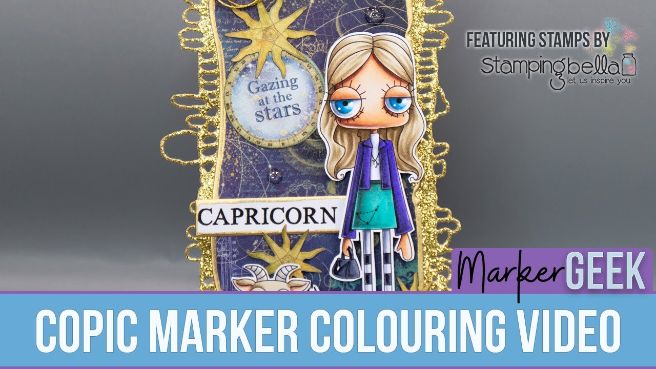 Copic Marker Colouring Stamping Bella Oddball Zodiac Capricorn rubber stamp