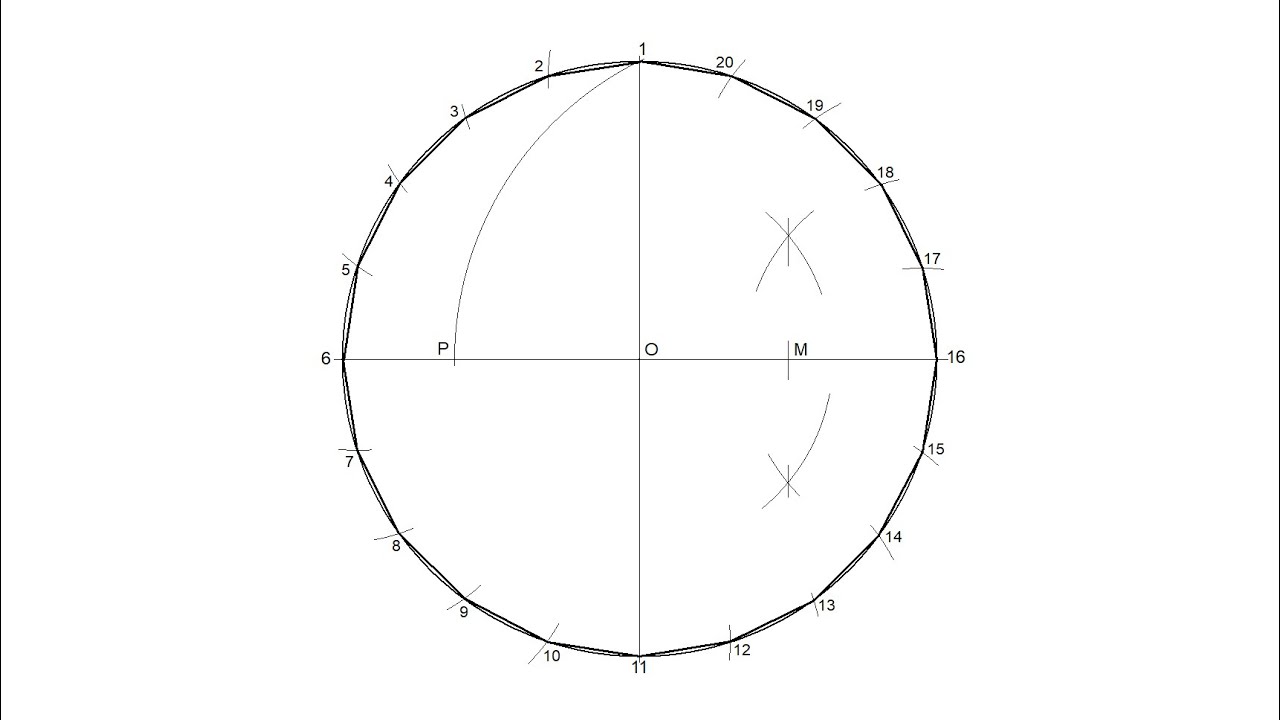 Icoságono regular inscrito en una circunferencia (20 lados)