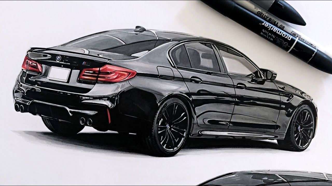 Drawing a black BMW M5 2019 (part 2)