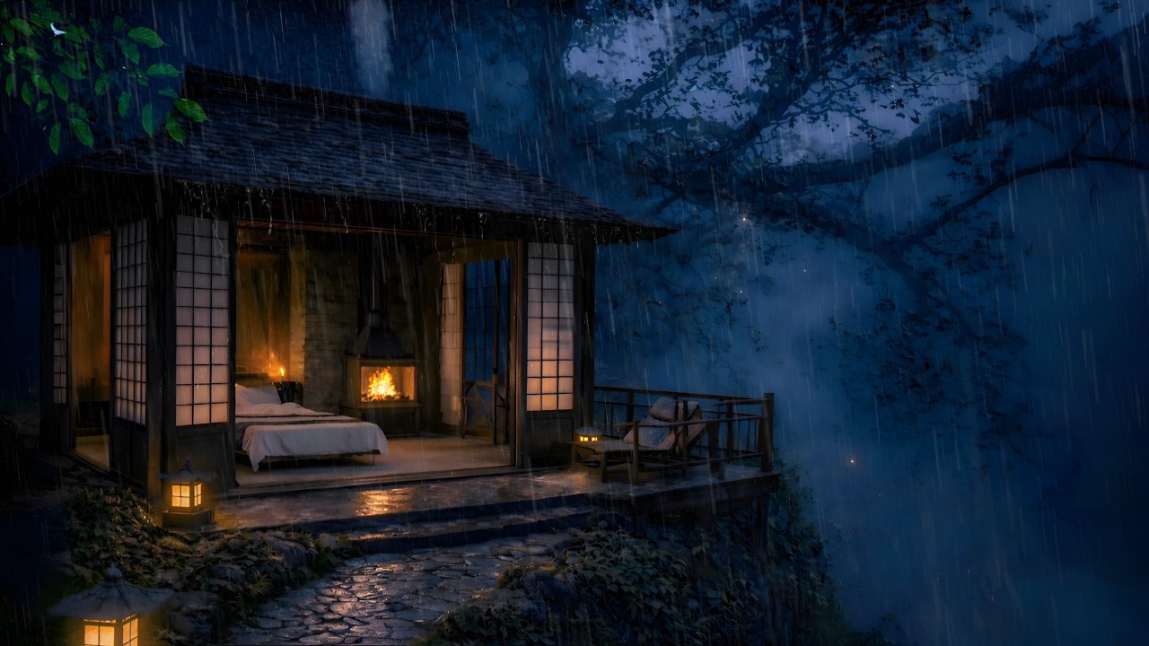 Rain Sounds in a Dark Bedroom (No Ads) Relaxing Ambience for Deep Sleep, Stress and Anxiety Relief