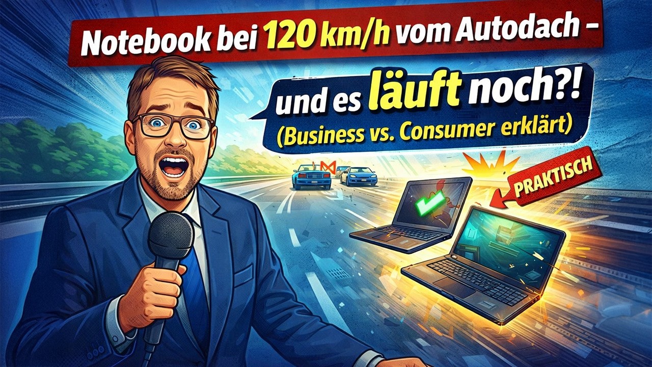 Warum Business-Notebooks robuster sind: Notebook fliegt bei 120 km/h vom Dach