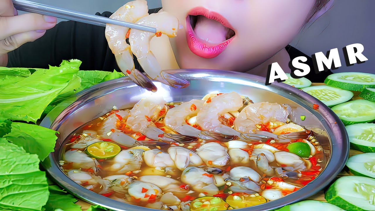 ASMR TÔM HÀU MẮM NHĨ | Raw shirmp and oysters soaked in fish sauce  EATING SOUNDS | LINH-ASMR