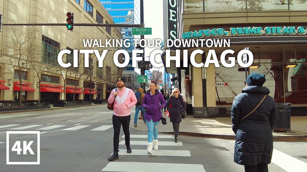 [4K] CHICAGO - Walking Tour Downtown, Illinois Street & Grand Avenue, Illinois, Travel, USA