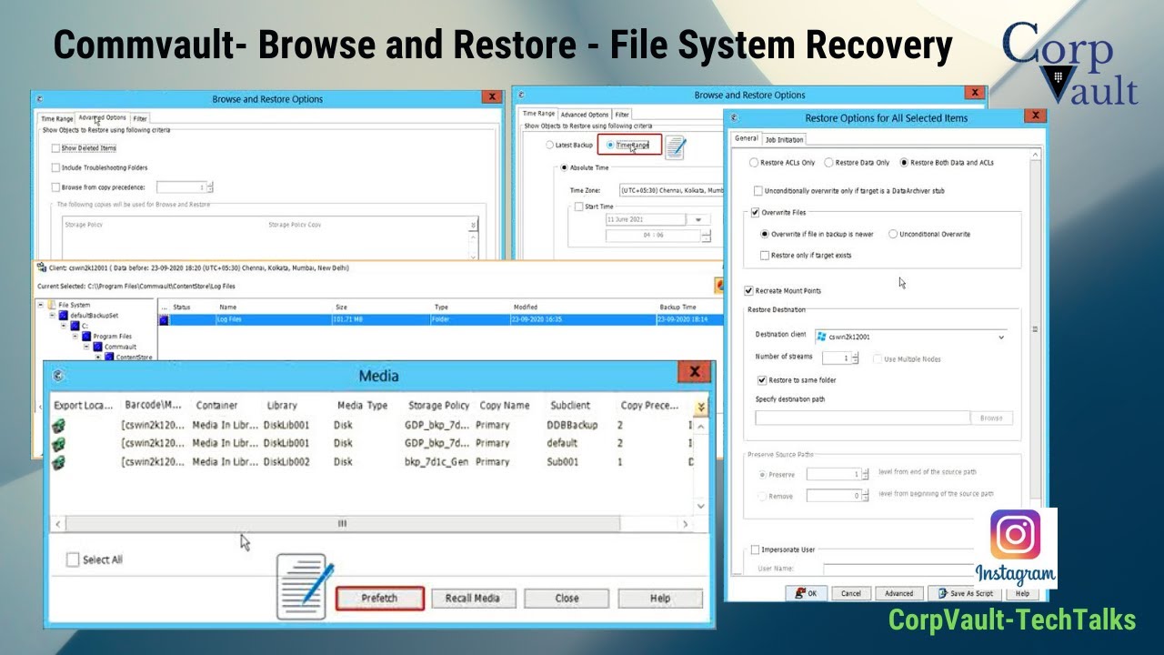 #Commvault - Browse and Restore window(Explained) + File System Recovery performed (For Beginners)