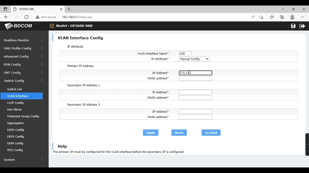BDCOM GPON OLT  (GP3600-08B) Management IP and PON Wise Vlan Configuration from GUI Mode