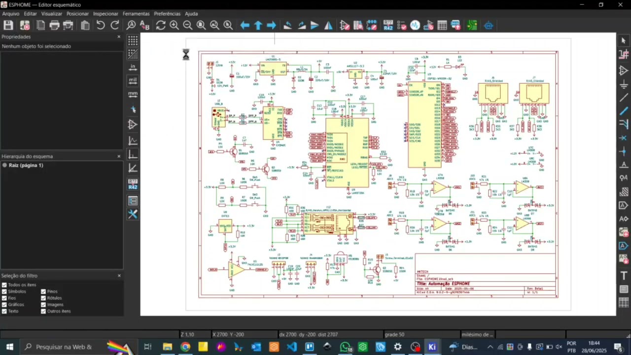 KiCad 9.0 com tema escuro utilizando a versão chinesa: KiCad Huaquiu