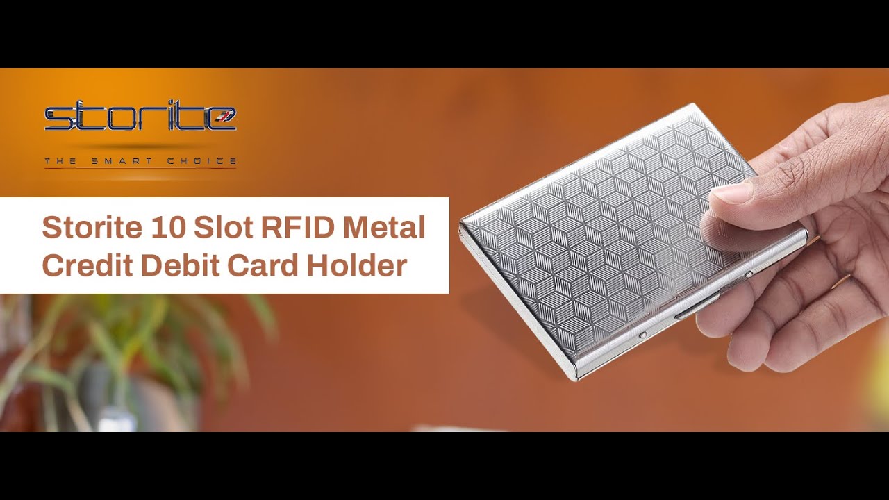Storite 10 Slot RFID Block Pattern Metal Credit Debit Card Holder Case for Men and Women - Silver