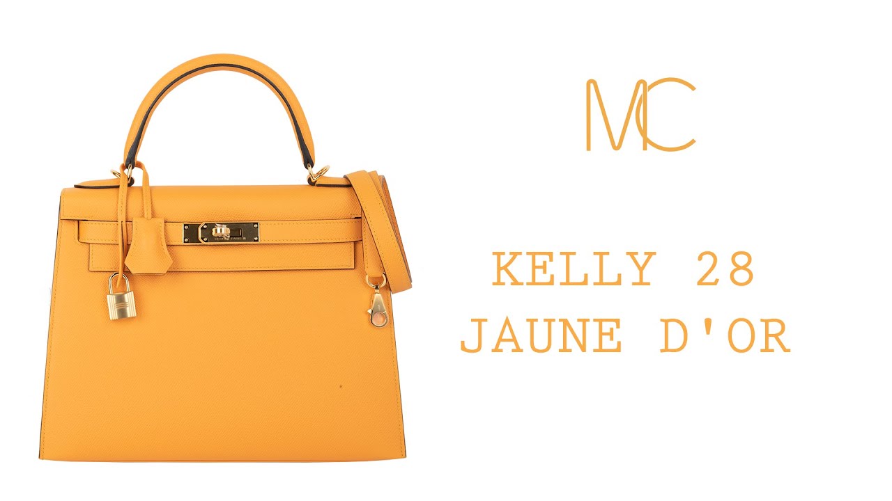 Hermes Kelly Sellier 28 Bag Jaune D'Or Epsom Leather Gold Hardware • MIGHTYCHIC •