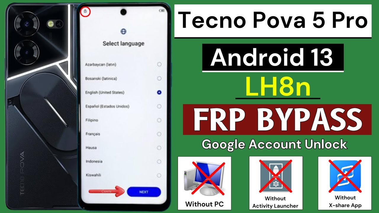 Tecno Pova 5 Pro (LH8n) FRP Bypass Android 13 | Google Account Remove Without PC-2024