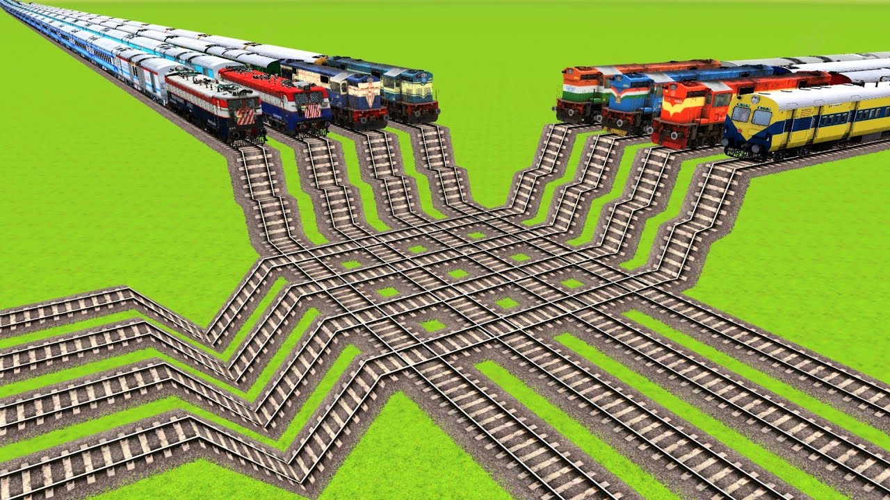 EIGHT FASTEST TRAINS CROSSING TO EACH OTHER ON DEEP STAIR TRACKS AND   HIGH TRACKS|Train Simulator|