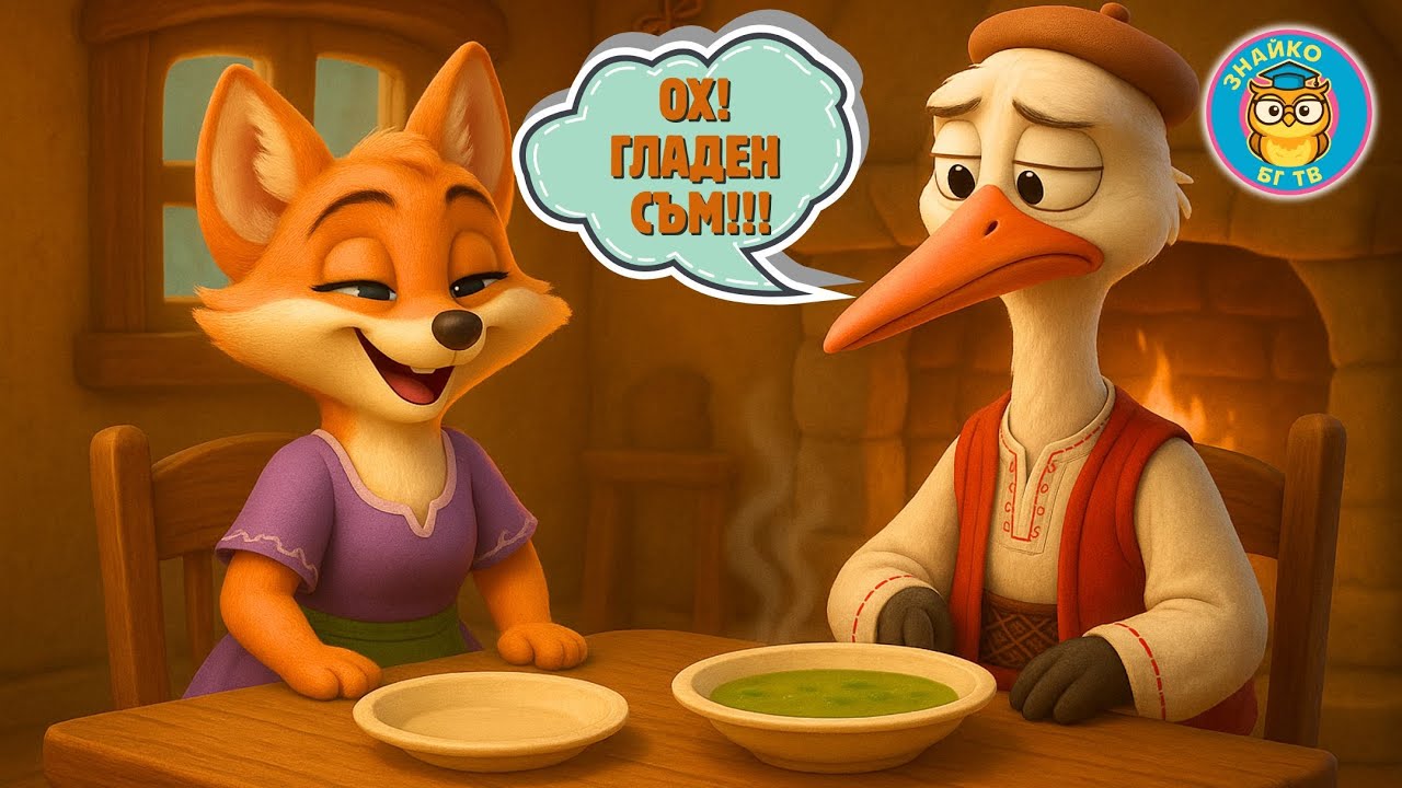 Приказка за Лисицата и щъркелът 🦊🕊️БГ аудио българска приказка с поука + две забавни детски песнички
