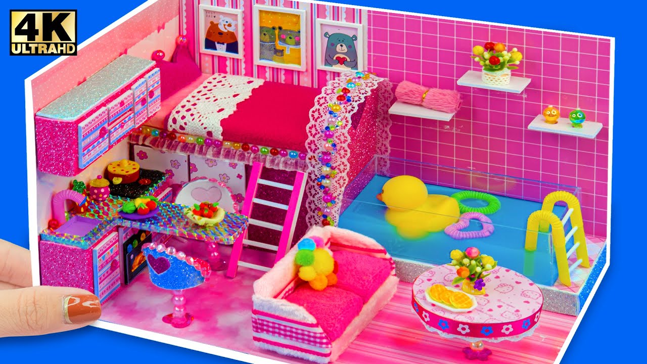 DIY Miniature Cardboard House With Cute Bathroom, Kitchen, Bedroom, living room for a family #11