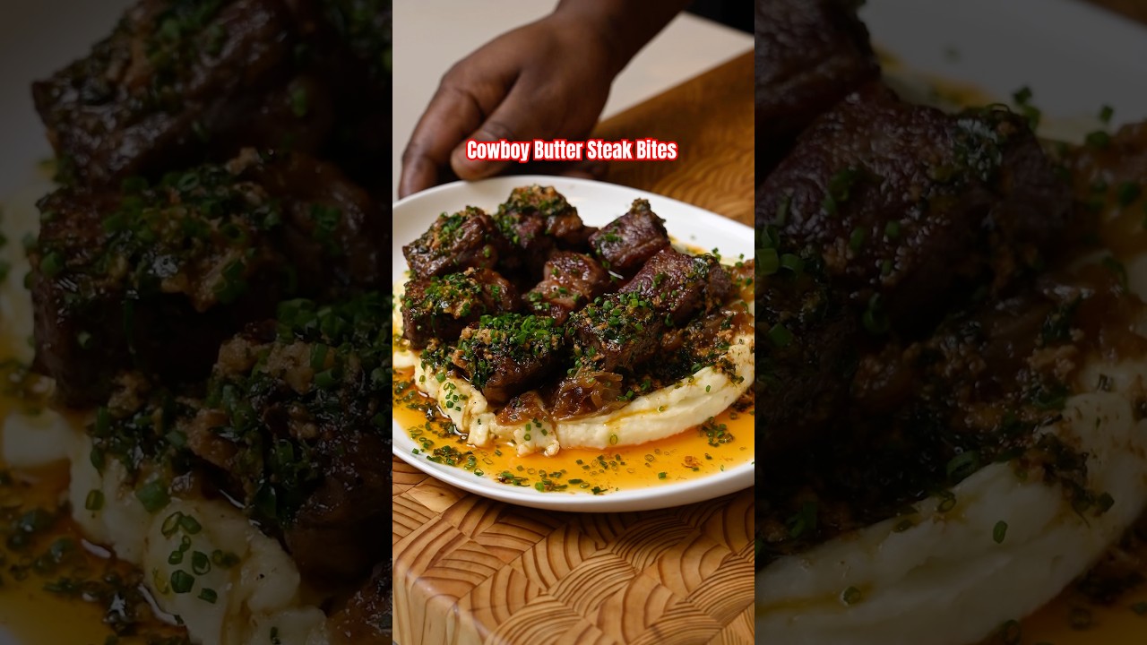 The best Cowboy Butter Steak bites Recipe!! #cowboybutter #ribeyesteak #mashedpotato #easyrecipes