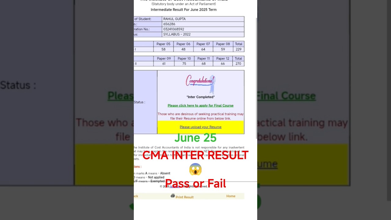 UNEXPECTED 😁 CMA INTER RESULT JUNE 25 