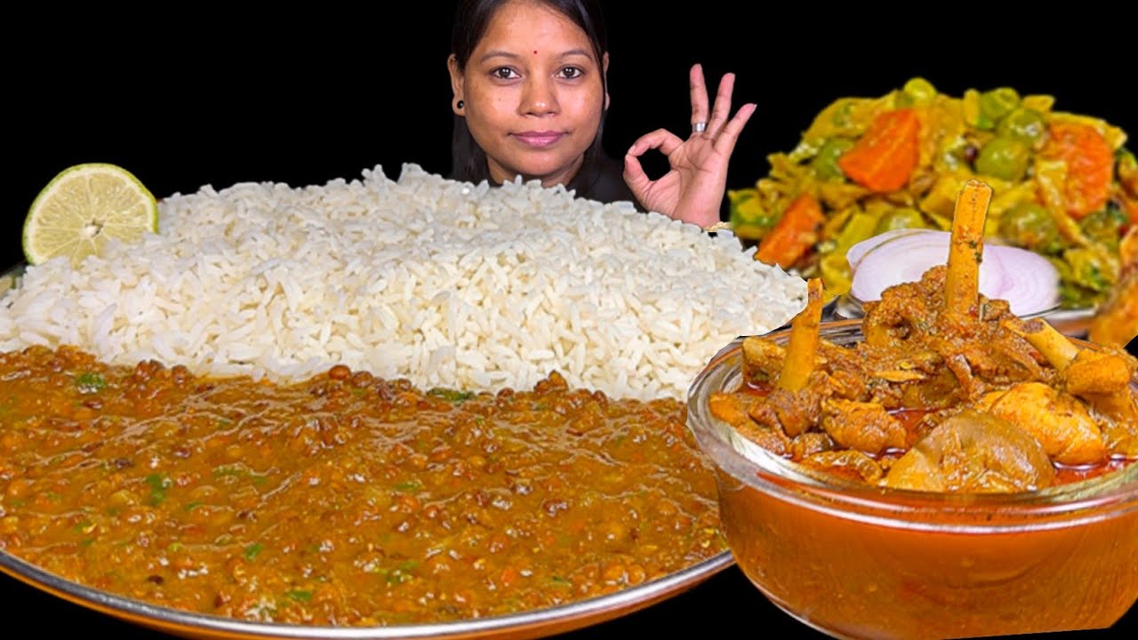EATING DAL CHAWAL, MIX SABJI, SPICY CHICKEN CURRY & SALAD | EATING SHOW | ASMR MUKBANG