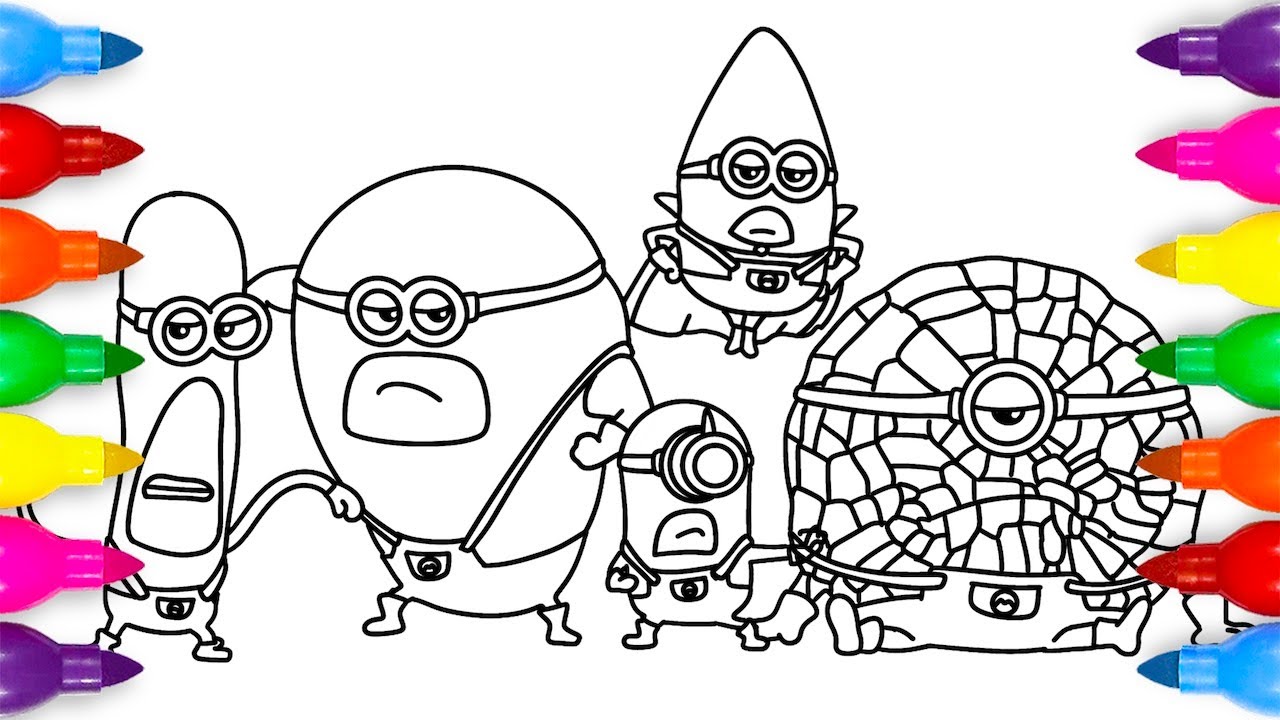 Mega Minions Dave, Gus, Tìm, Mel and Jerry | Despicable Me 4 Coloring Page