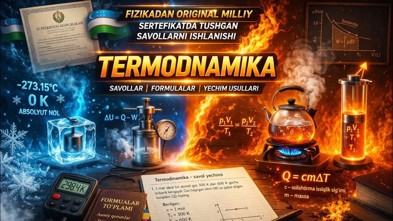Milliy sertefikat orginal savollar yechimi || Termodinamika #fizika #milliysertifikat 