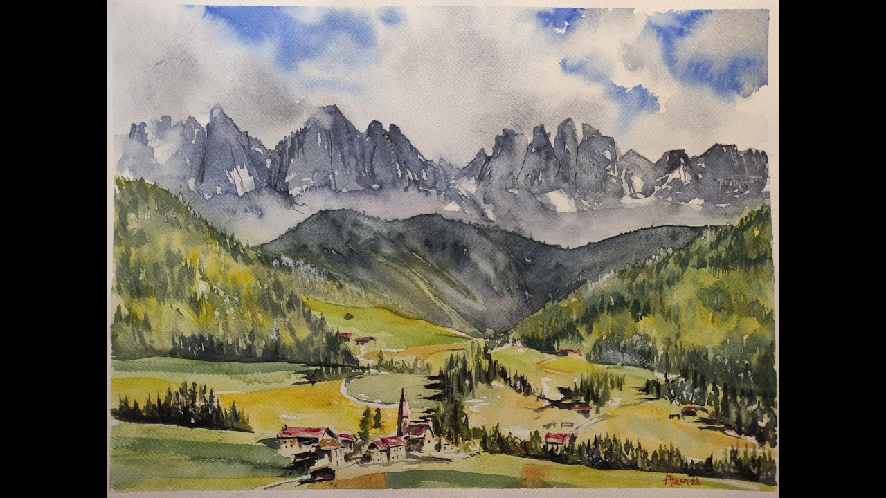 ACQUERELLO come usare il verde nei paesaggi Demo tutorial WATERCOLOR how to use greens in landscapes